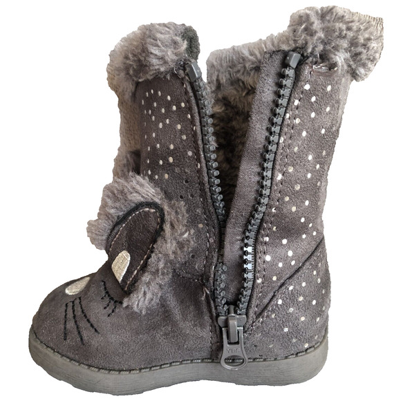Little Girls Cat & Jack Bunny Ears Half Calf Faux Fur Lined Boots Size 5 - Picture 8 of 10